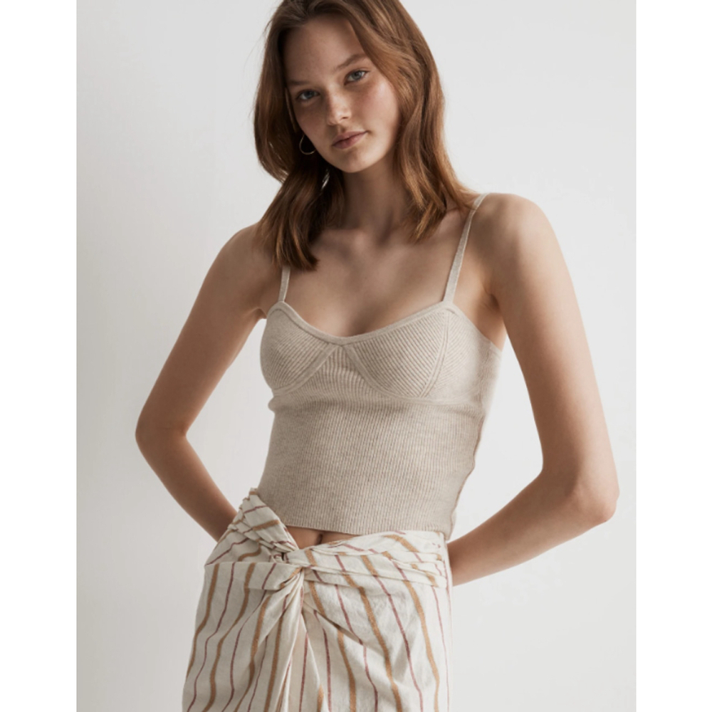 Madewell Twist-Front Sarong Midi Skirt Stripe Womens Cream 2 Side Slit Linen NWT - Picture 3 of 14